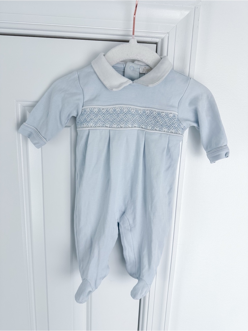 Kissy Kissy NB blue Peter Pan collar footie EUC